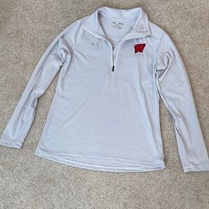 Under Armour Gray & White Striped Quarter-Zip Pullover - Wisconsin Badgers